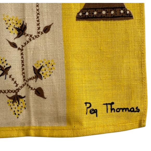 Vintage Peg Thomas Tea Towel Linen Bless This House Kitchen Dish MCM Yellow NOS - Picture 2 of 14